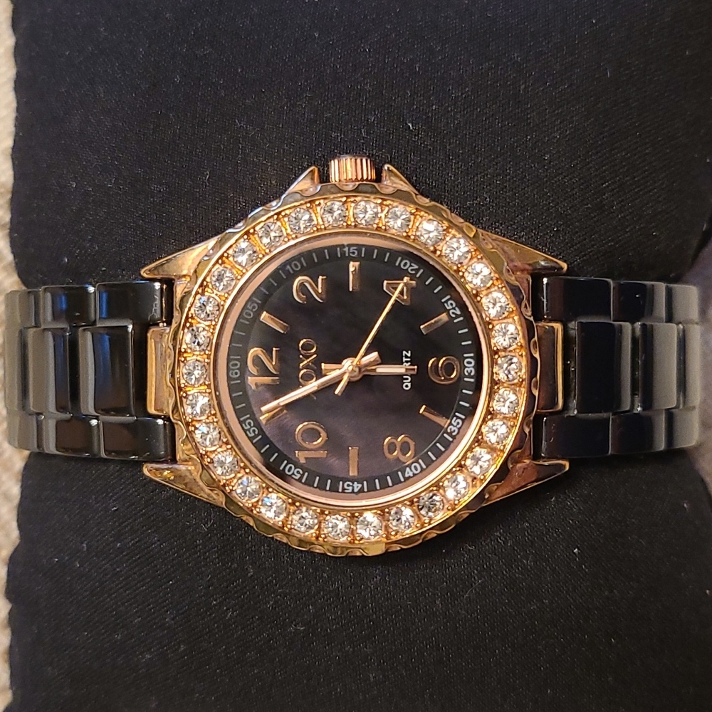 XOXO Metallic Black & Gold Watch